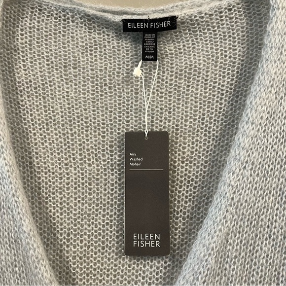 NWT Eileen Fisher Medium Gray Mohair V-neck Boyfriend Cardigan Sweater Soft $258 - Picture 2 of 5